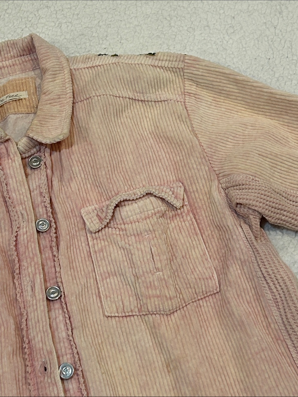 We The Free Dawn Break Pink Corduroy Jacket Medium Floral Embroidered Cotton - Picture 5 of 17